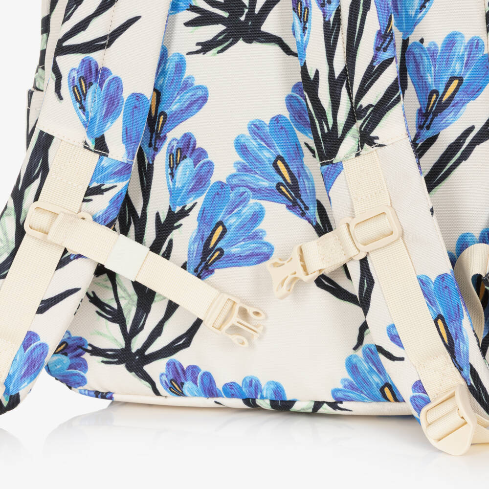 Molo-Girls Ivory & Blue Crocus Print Canvas Backpack (42cm) | Childrensalon