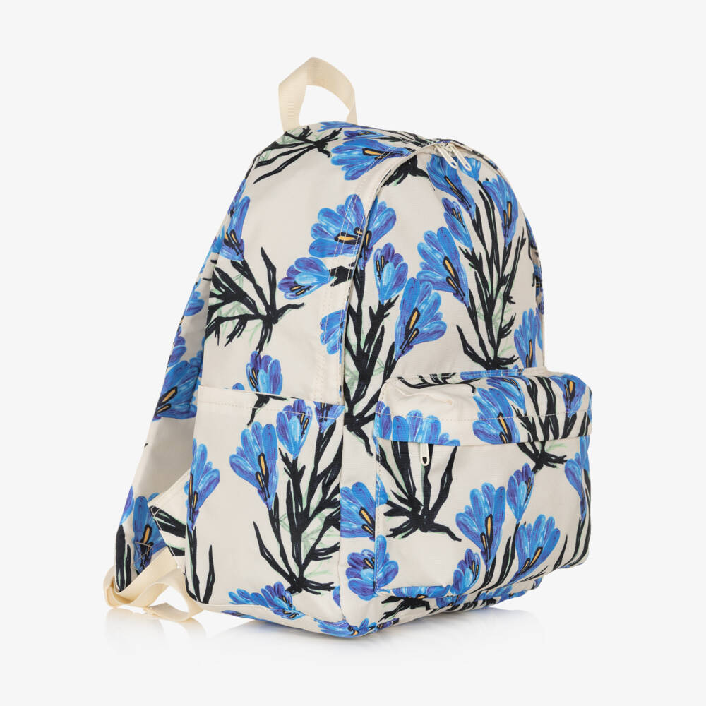 Molo-Girls Ivory & Blue Crocus Print Canvas Backpack (42cm) | Childrensalon