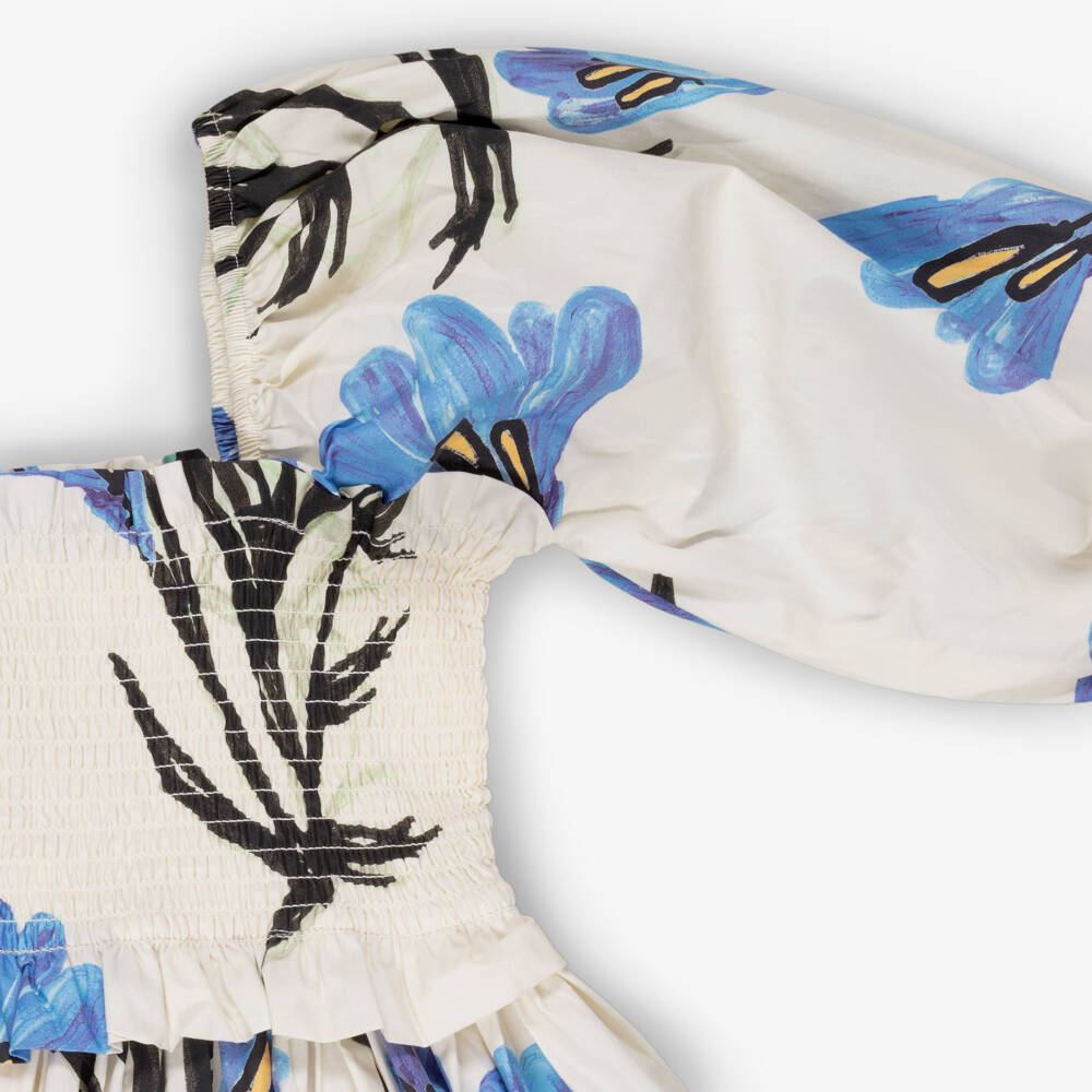 Molo-Girls Ivory & Blue Crocus Print Cotton Dress | Childrensalon
