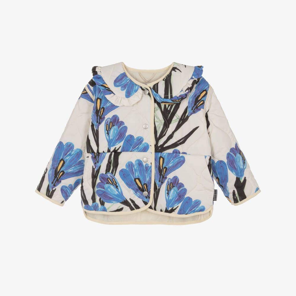 Molo-Girls Ivory & Blue Crocus Print Quilted Jacket | Childrensalon