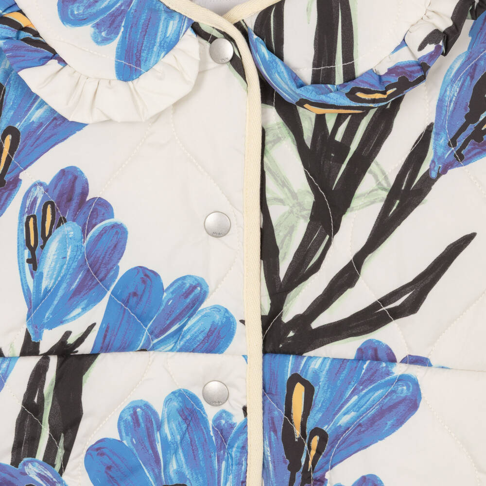 Molo-Girls Ivory & Blue Crocus Print Quilted Jacket | Childrensalon