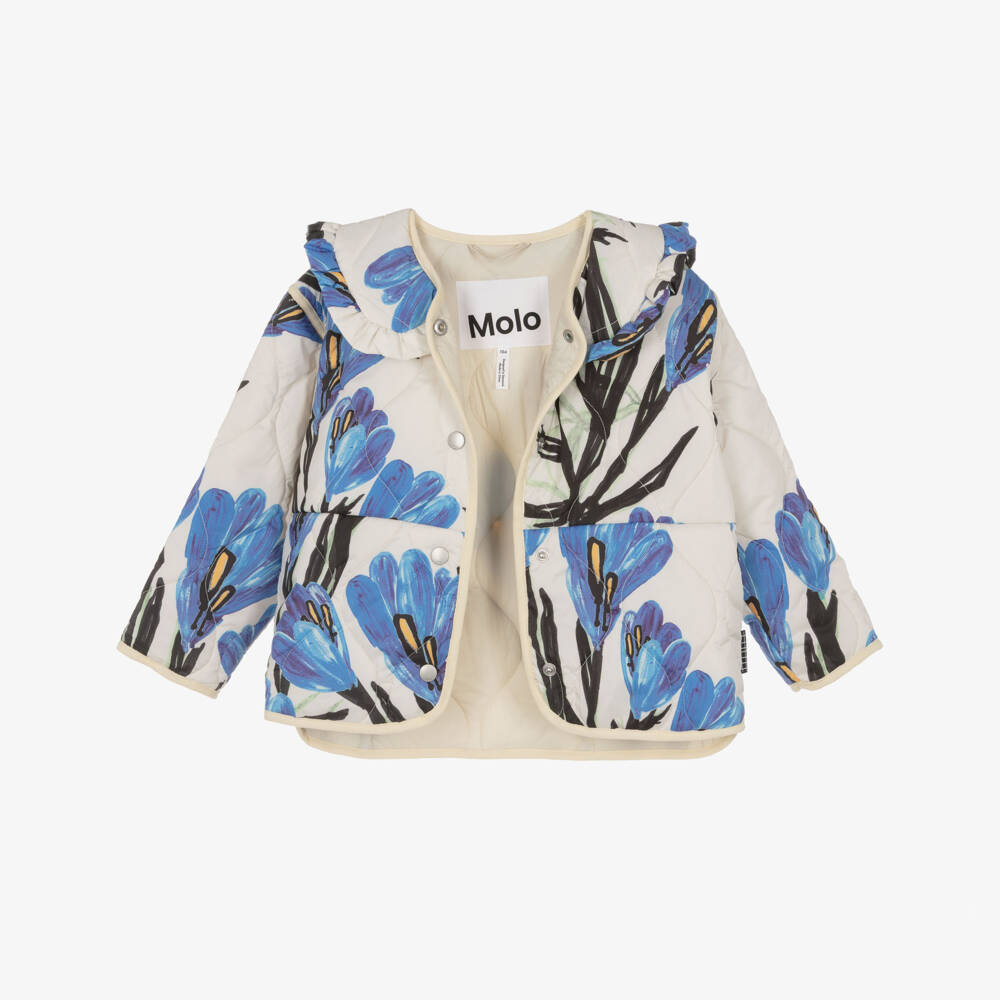 Molo-Girls Ivory & Blue Crocus Print Quilted Jacket | Childrensalon