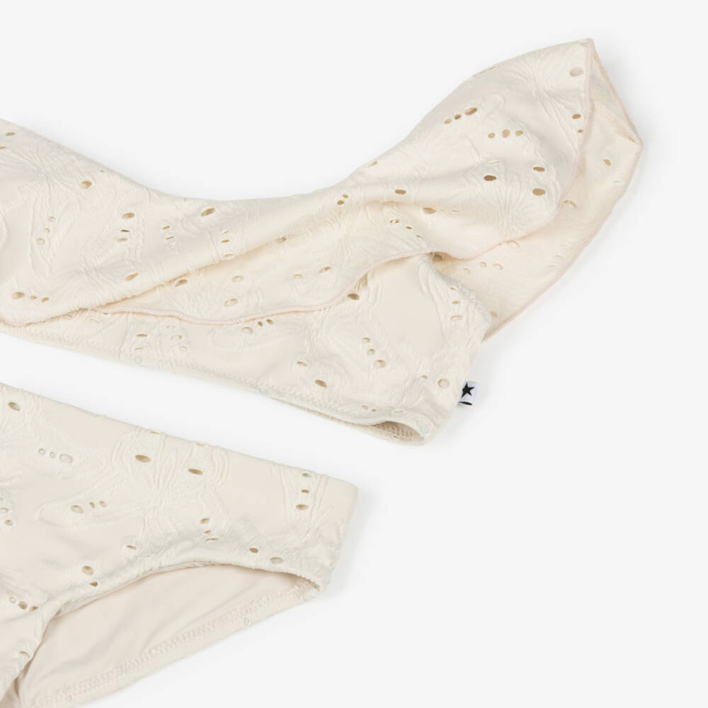 Molo-Girls Ivory Butterfly Jacquard Ruffle Bikini (UPF50+) | Childrensalon