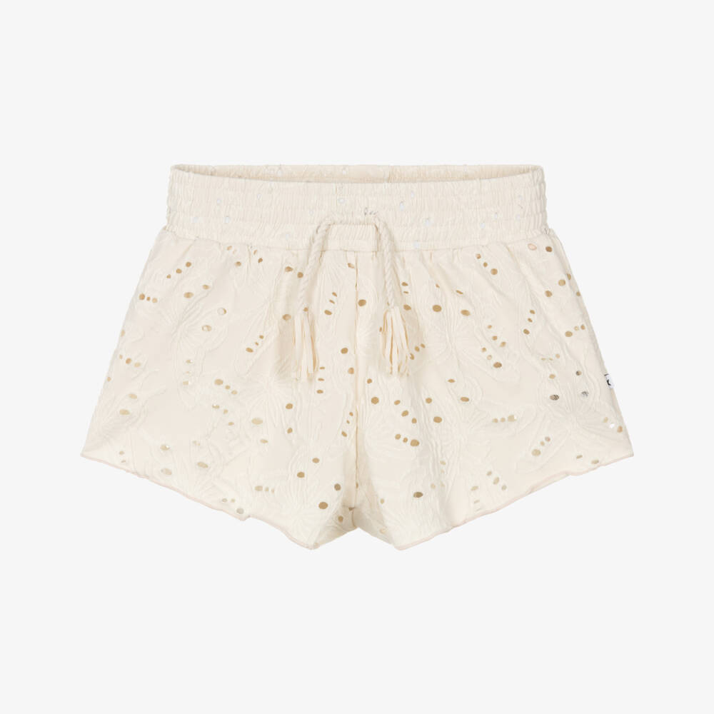 Molo-Girls Ivory Butterfly Jacquard Swim Shorts (UPF50+) | Childrensalon
