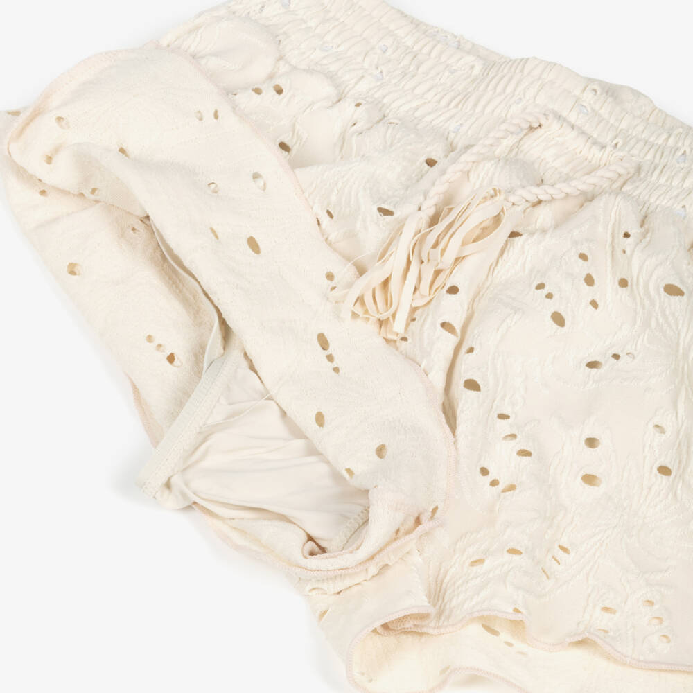 Molo-Girls Ivory Butterfly Jacquard Swim Shorts (UPF50+) | Childrensalon