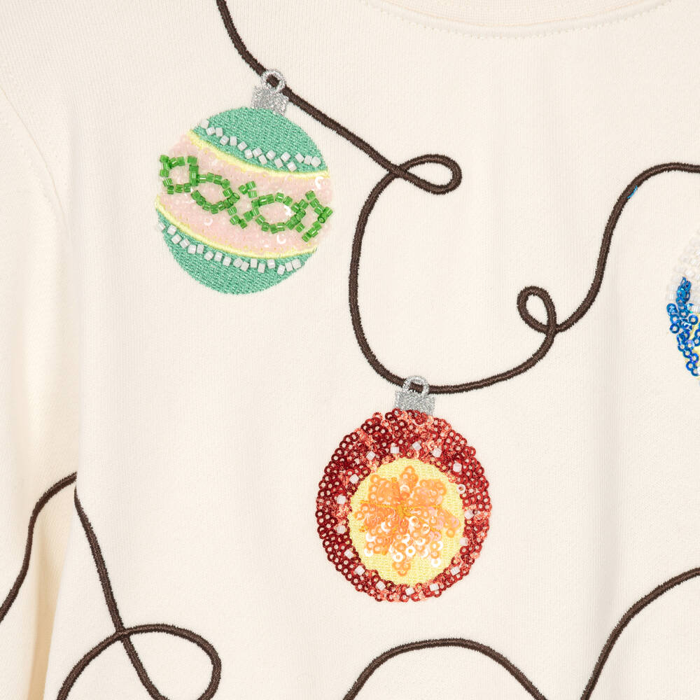 Molo-Girls Ivory Christmas Decoration Sweatshirt | Childrensalon