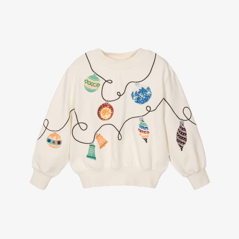 Molo-Girls Ivory Christmas Decoration Sweatshirt | Childrensalon