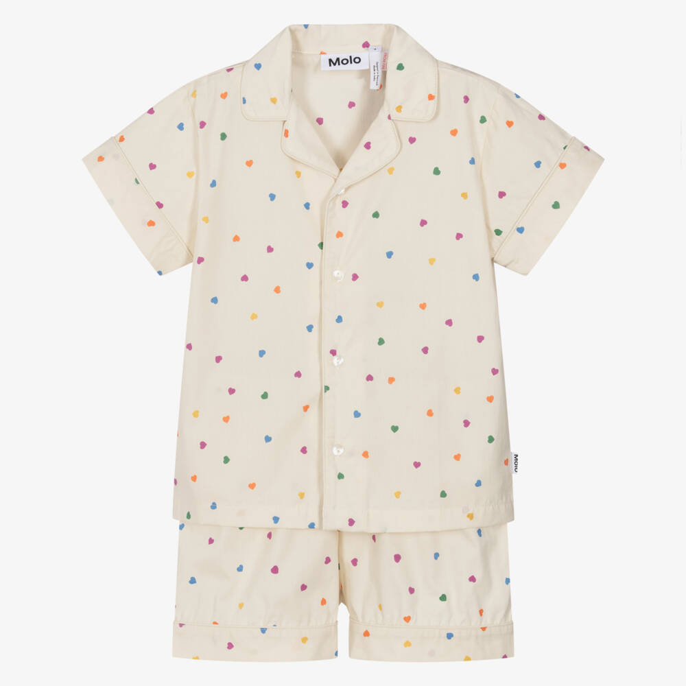 Molo-Girls Ivory Confetti Heart Short Pyjamas | Childrensalon