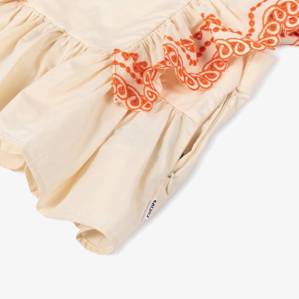 Molo-Girls Ivory Cotton Blouse with Orange Embroidery | Childrensalon