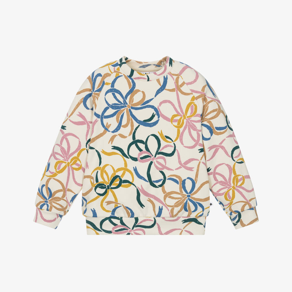 Molo-Girls Ivory Cotton Bow Print Sweatshirt | Childrensalon