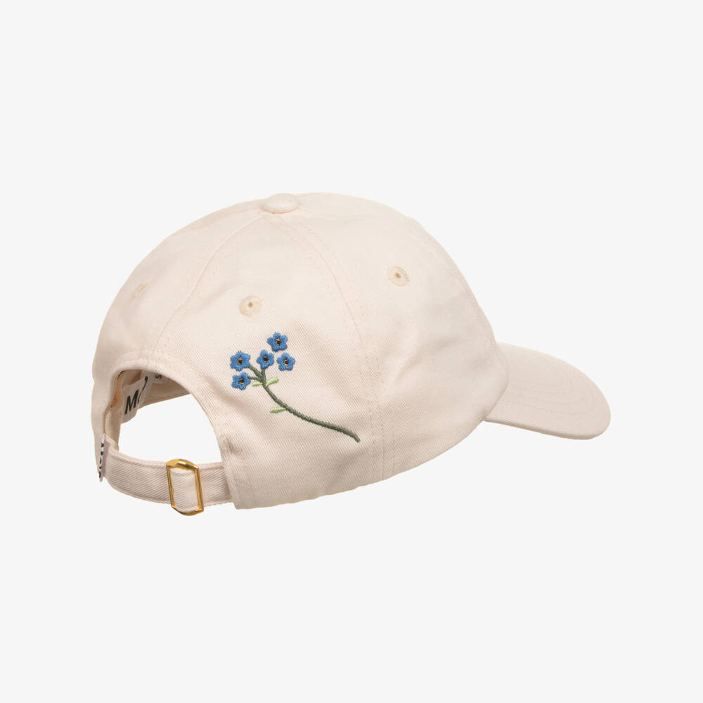Molo-Girls Ivory Cotton Cap with Floral Embroidery | Childrensalon