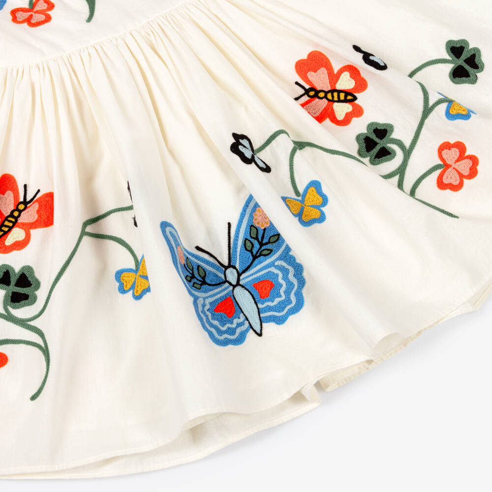 Molo-Платье кремовое из хлопка с вышитыми бабочками для девочек | Childrensalon