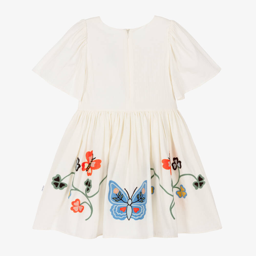 Molo-Платье кремовое из хлопка с вышитыми бабочками для девочек | Childrensalon