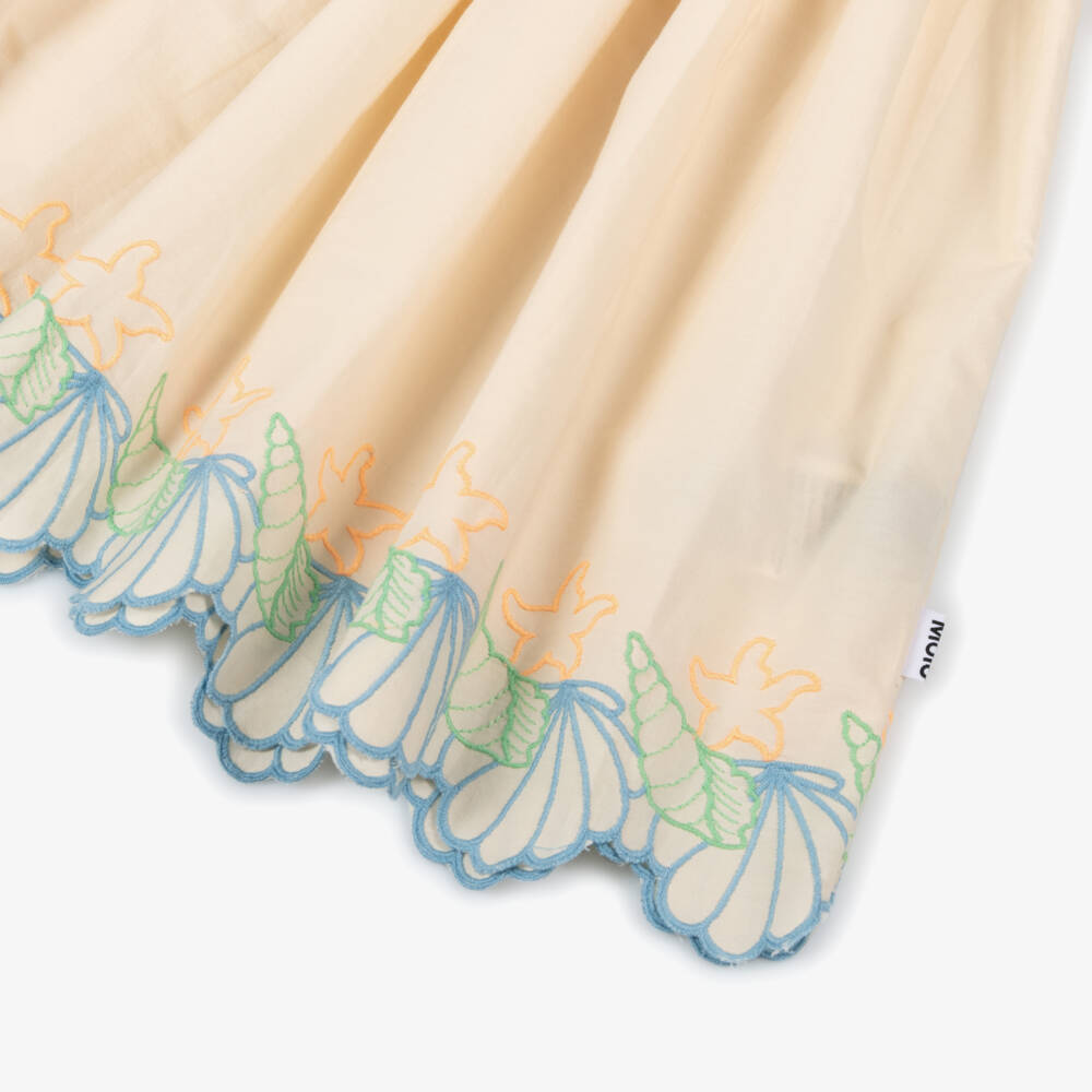 Molo-Girls Ivory Cotton Dress with Seashell Embroidery | Childrensalon