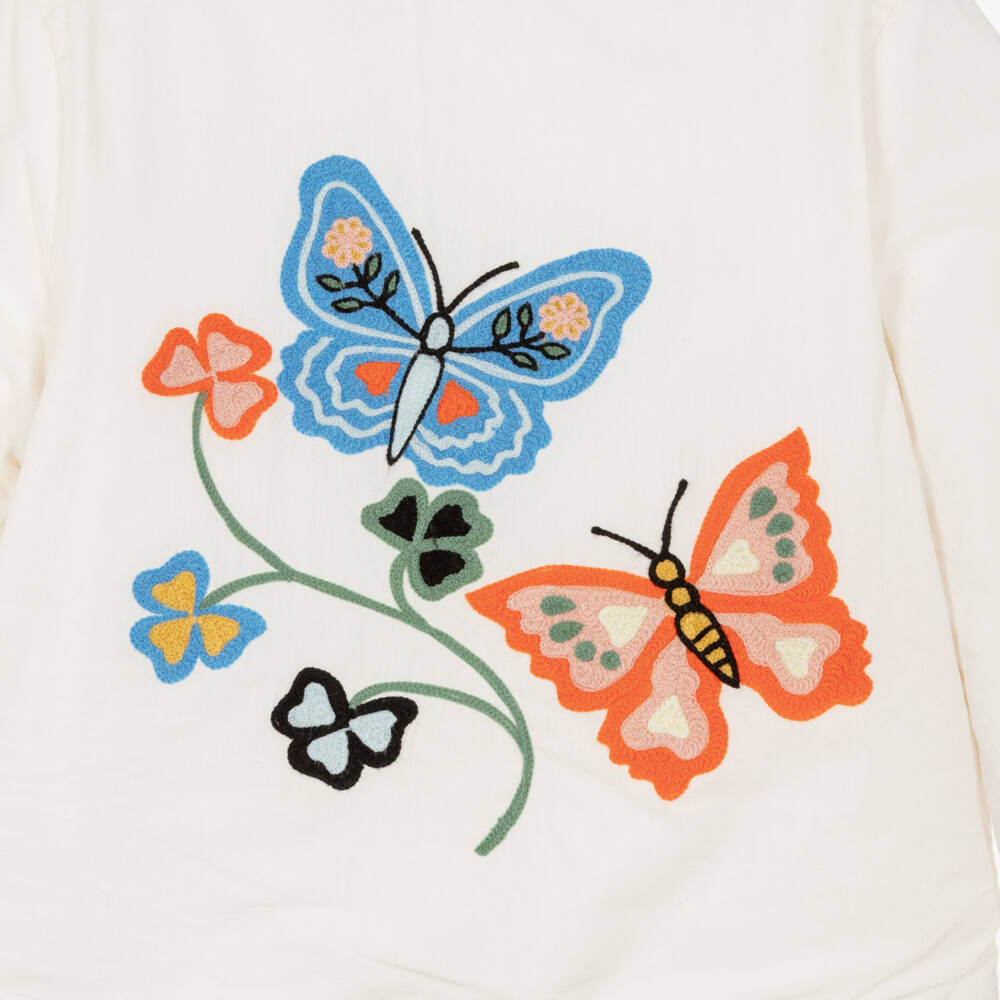 Molo-Girls Ivory Cotton Jacket with Embroidered Flowers | Childrensalon