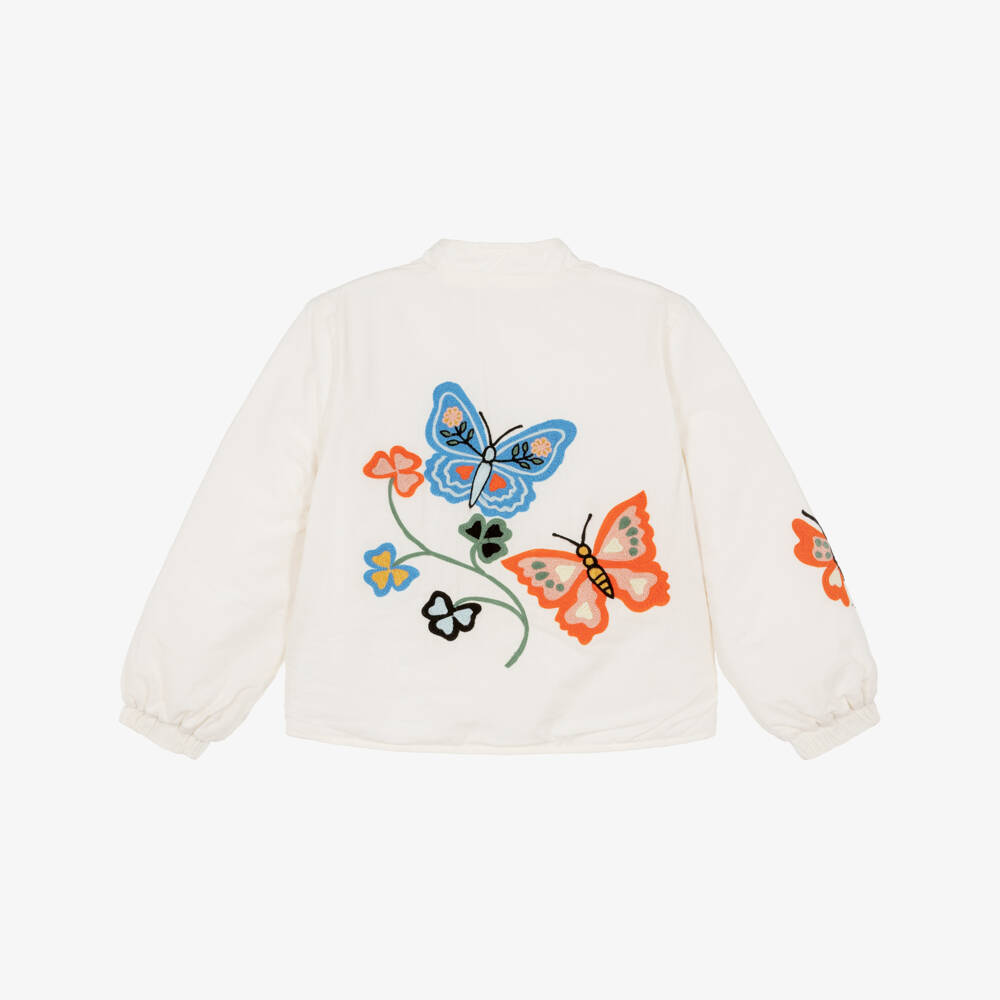 Molo-Girls Ivory Cotton Jacket with Embroidered Flowers | Childrensalon