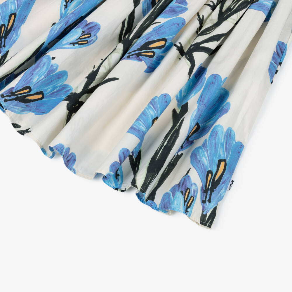 Molo-Girls Ivory Cotton Jersey Midi Skirt with Blue Flower Print | Childrensalon