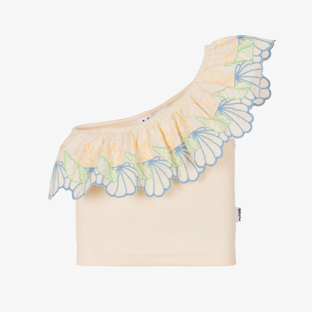 Molo-توب بكتف واحد قطن مطرز لون عاجي للبنات | Childrensalon
