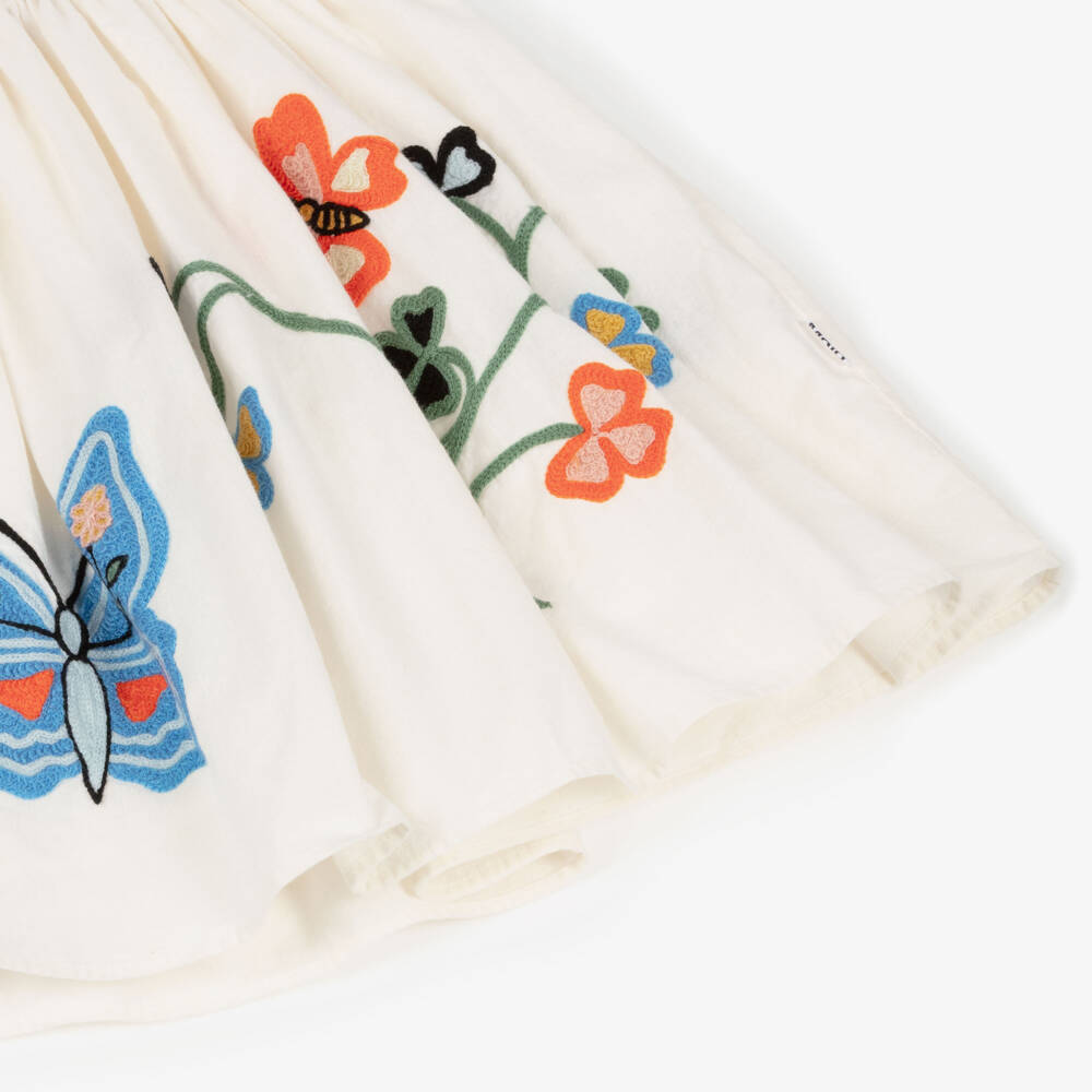 Molo-Girls Ivory Cotton Skirt with Embroidered Butterflies | Childrensalon