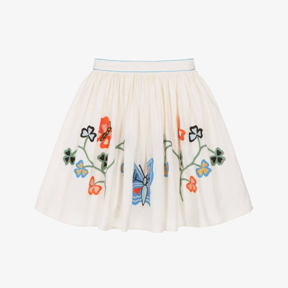 Molo-Girls Ivory Cotton Skirt with Embroidered Butterflies | Childrensalon