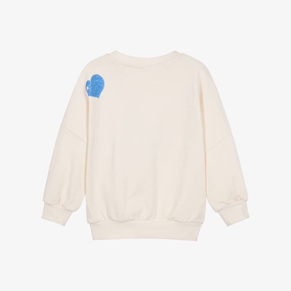Molo-Girls Ivory Cotton Sweatshirt with Sequin Hearts | Childrensalon