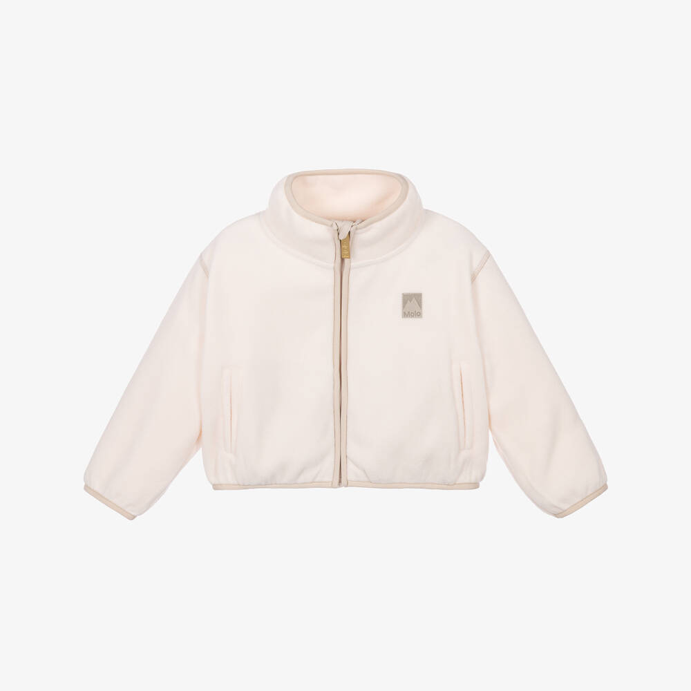 Molo-Girls Ivory Fleece Zip-Up Top | Childrensalon