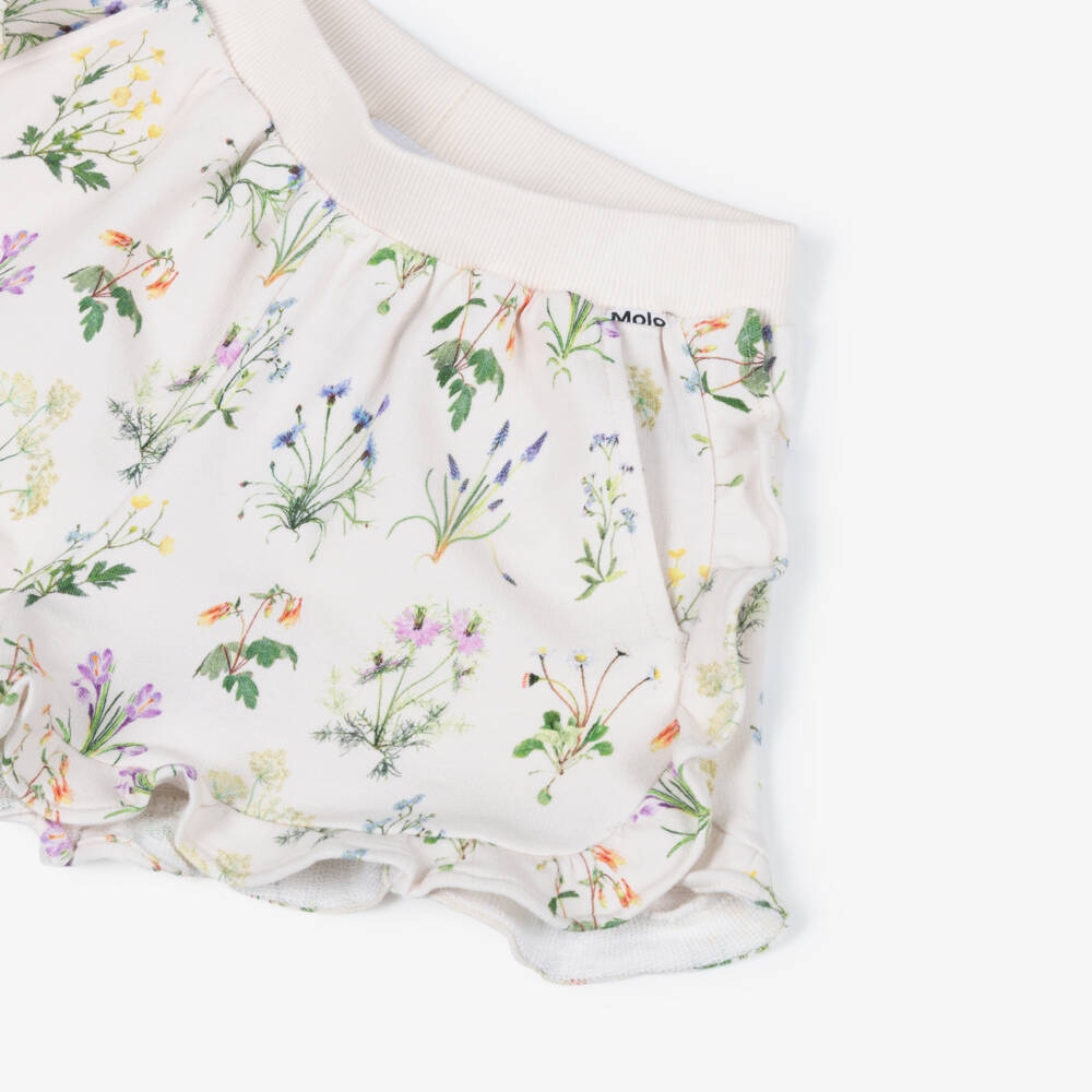 Molo-Girls Ivory Floral Print Organic Cotton Jersey Shorts | Childrensalon