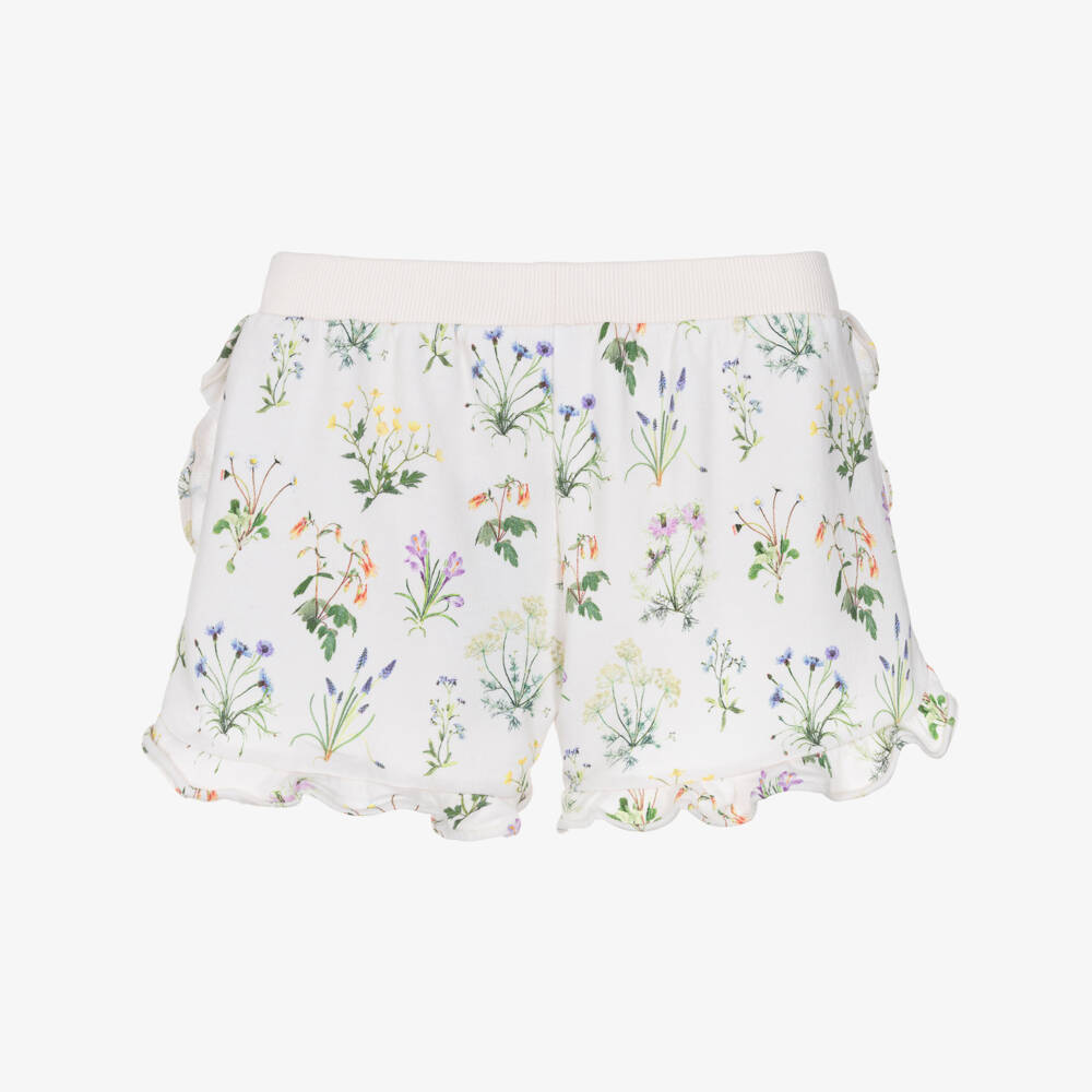 Molo-Girls Ivory Floral Print Organic Cotton Jersey Shorts | Childrensalon
