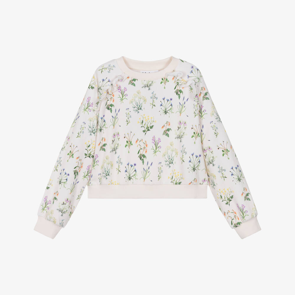 Molo-Girls Ivory Floral Print Organic Cotton Jersey Sweatshirt | Childrensalon