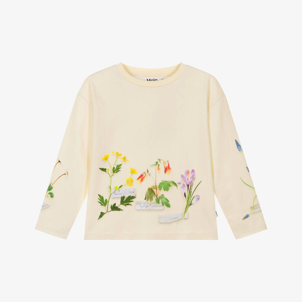 Molo-Girls Ivory Floral Print Organic Cotton Sweatshirt | Childrensalon