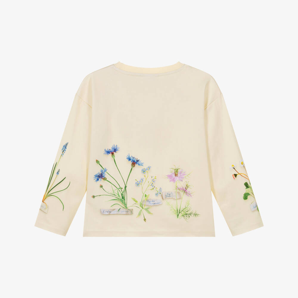 Molo-Girls Ivory Floral Print Organic Cotton Sweatshirt | Childrensalon
