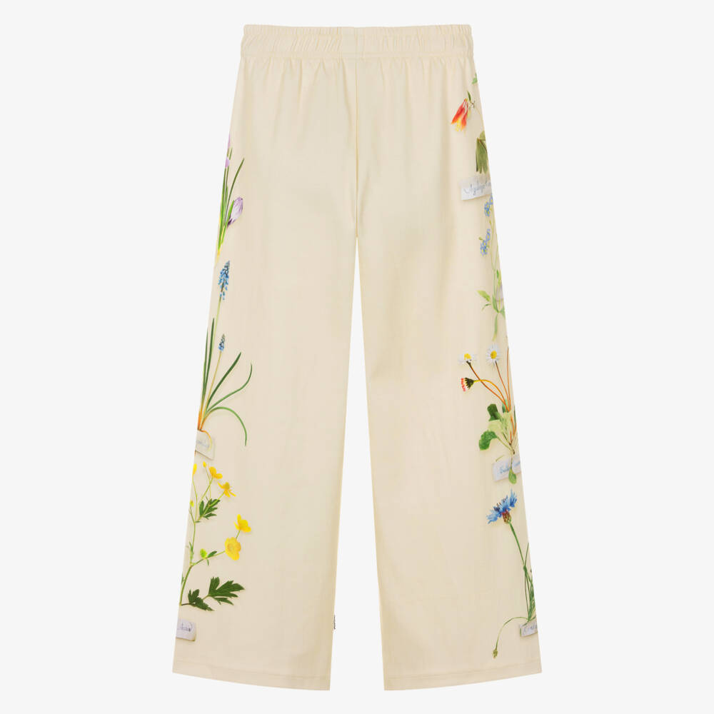 Molo-Girls Ivory Floral Print Wide-Leg Organic Cotton Joggers | Childrensalon
