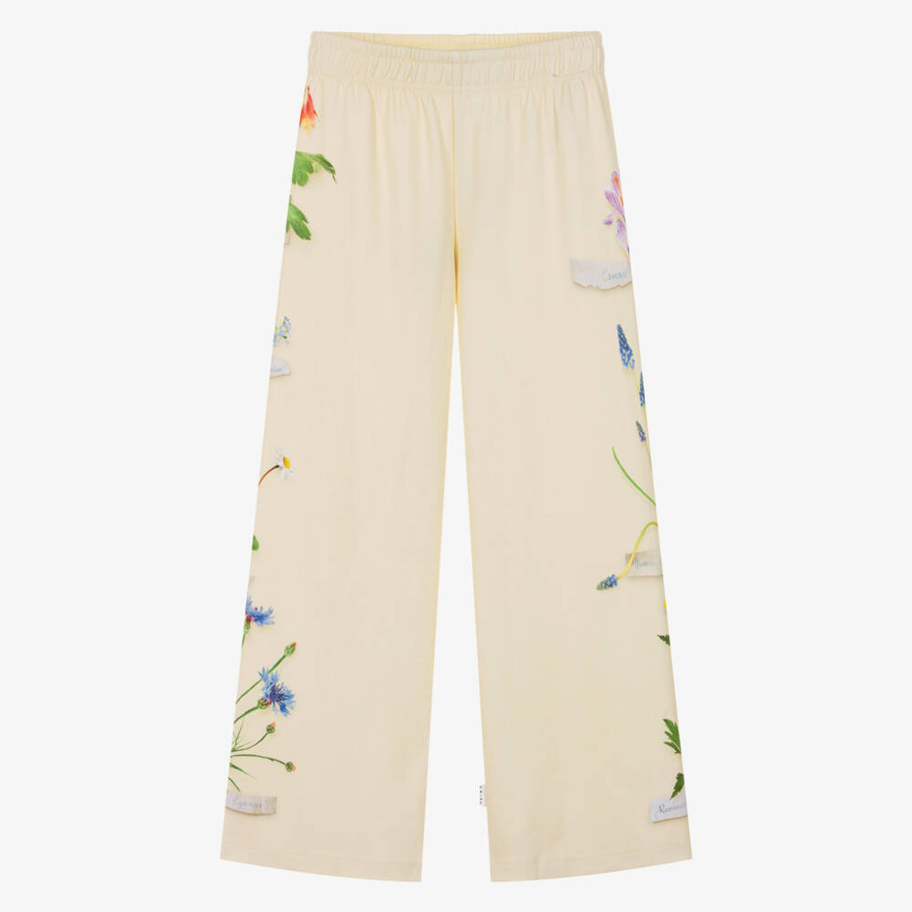 Molo-Girls Ivory Floral Print Wide-Leg Organic Cotton Joggers | Childrensalon