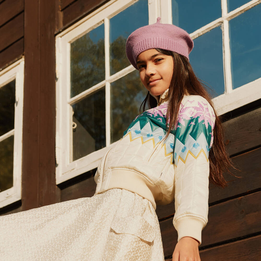 Molo-Girls Ivory Floral Satin Jacquard Skirt | Childrensalon