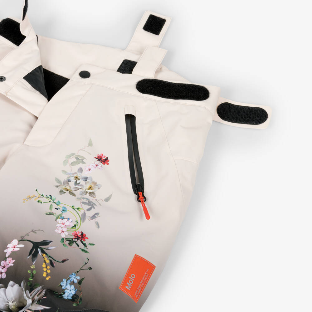 Molo-Girls Ivory Floral Technical & Waterproof Ski Trousers | Childrensalon