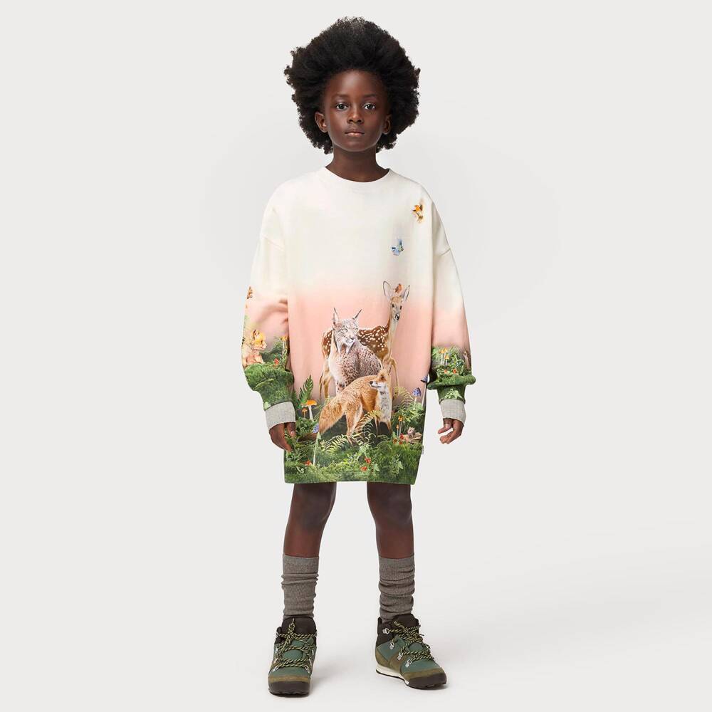 Molo-Girls Ivory Forest Animals Sweatshirt Dress | Childrensalon