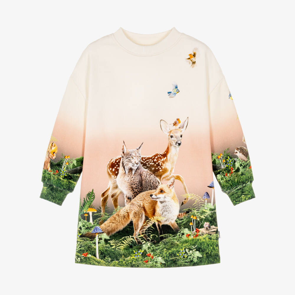 Molo-Girls Ivory Forest Animals Sweatshirt Dress | Childrensalon