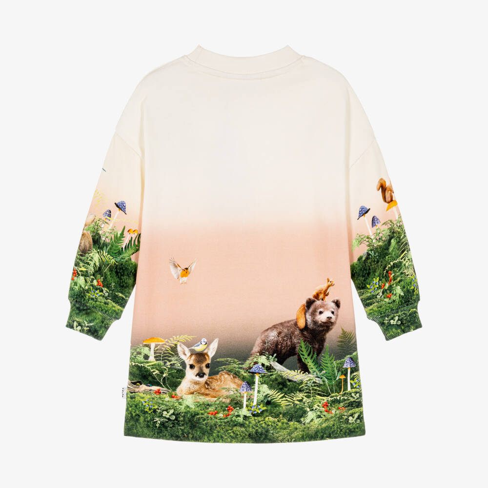 Molo-Girls Ivory Forest Animals Sweatshirt Dress | Childrensalon