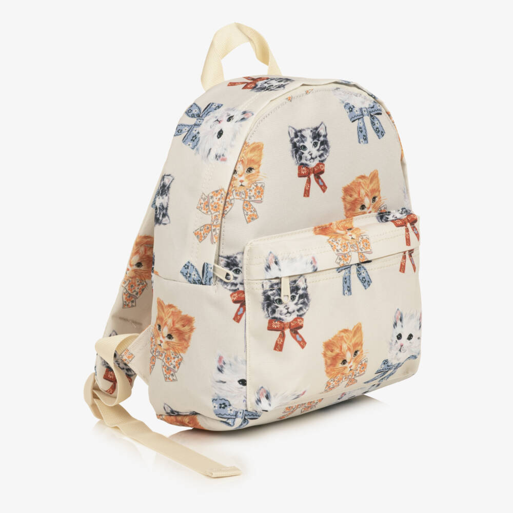 Molo-Girls Ivory Kitten Print Backpack (31cm) | Childrensalon