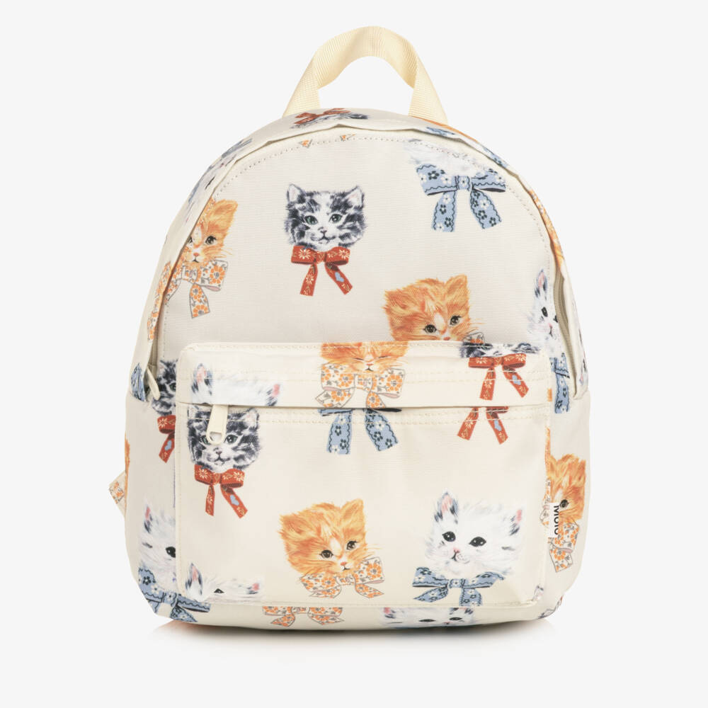 Molo-Girls Ivory Kitten Print Backpack (31cm) | Childrensalon