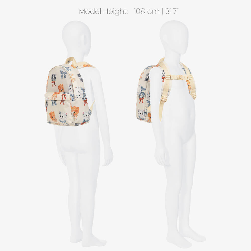 Molo-Girls Ivory Kitten Print Backpack (31cm) | Childrensalon