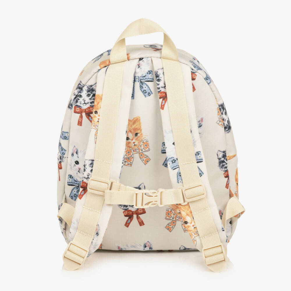 Molo-Girls Ivory Kitten Print Backpack (31cm) | Childrensalon