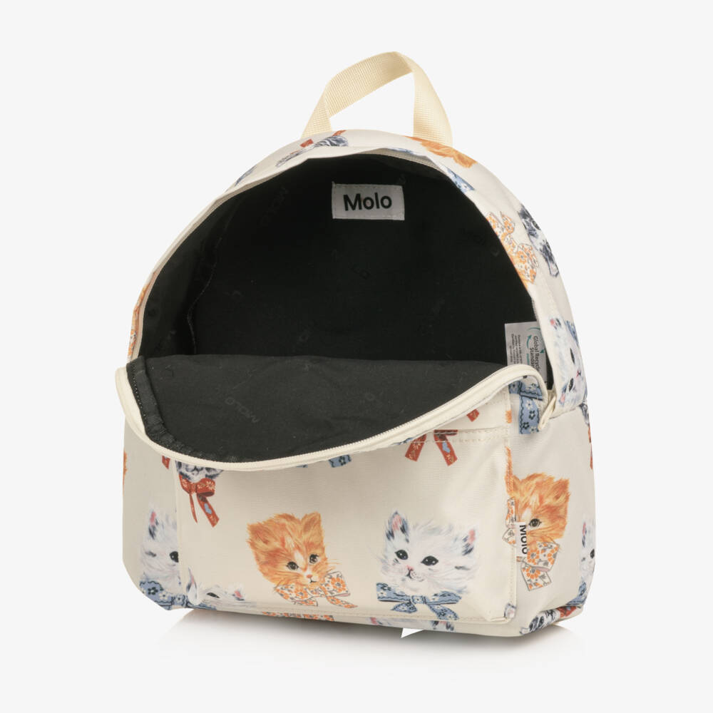Molo-Girls Ivory Kitten Print Backpack (31cm) | Childrensalon