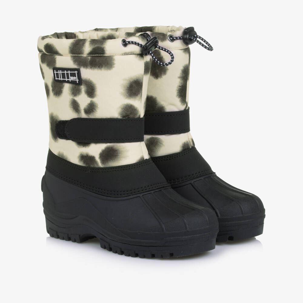 Molo-Girls Ivory Leopard Print Snow Boots | Childrensalon