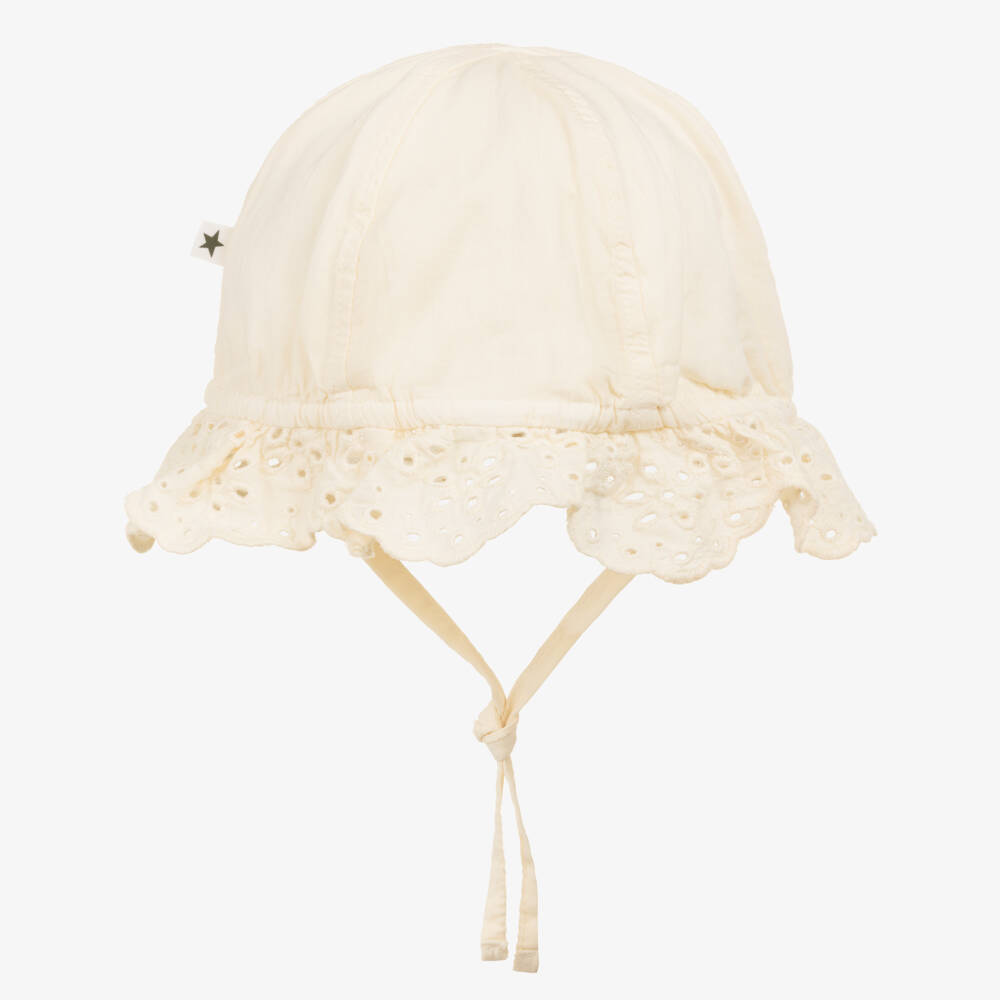 Molo-Girls Ivory Organic Cotton Broderie Anglaise Hat | Childrensalon