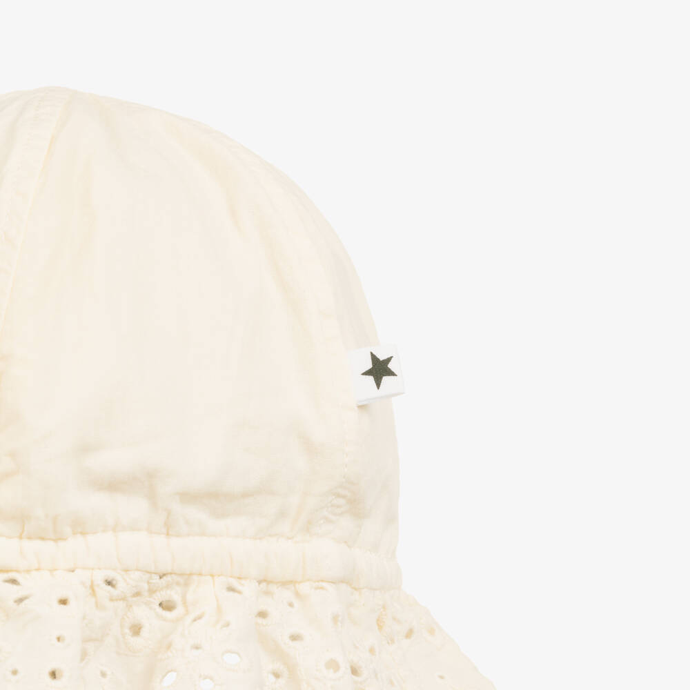 Molo-Girls Ivory Organic Cotton Broderie Anglaise Hat | Childrensalon