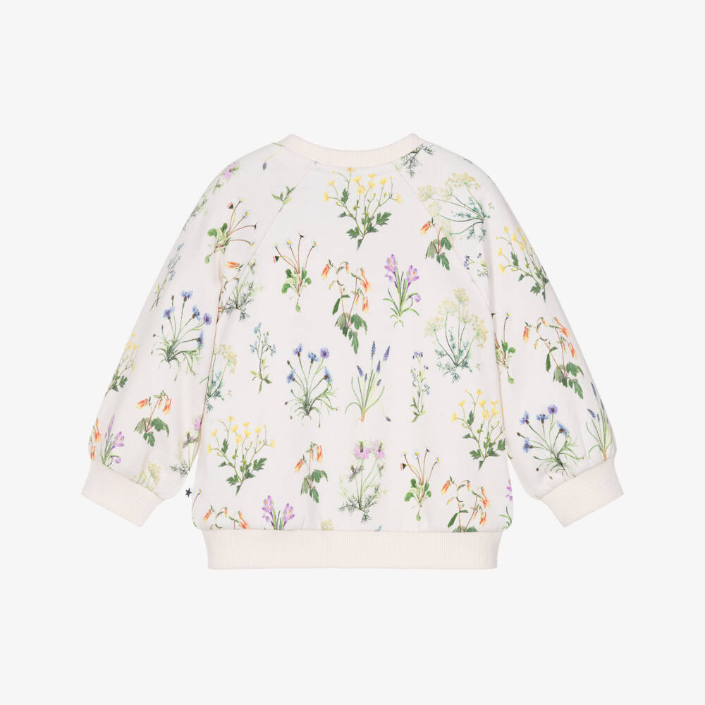 Molo-Girls Ivory Organic Cotton Cardigan with Graphic Floral Print | Childrensalon