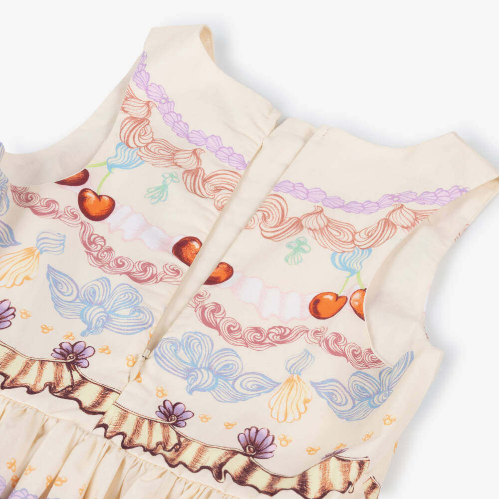 Molo-Girls Ivory Organic Cotton Dress with Cherries & Seashells | Childrensalon