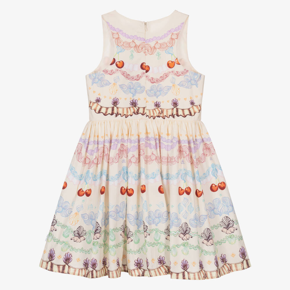 Molo-Girls Ivory Organic Cotton Dress with Cherries & Seashells | Childrensalon