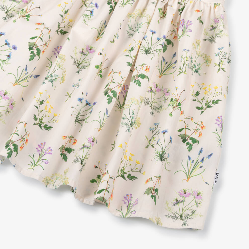 Molo-Girls Ivory Organic Cotton Dress with Floral Illustration | Childrensalon